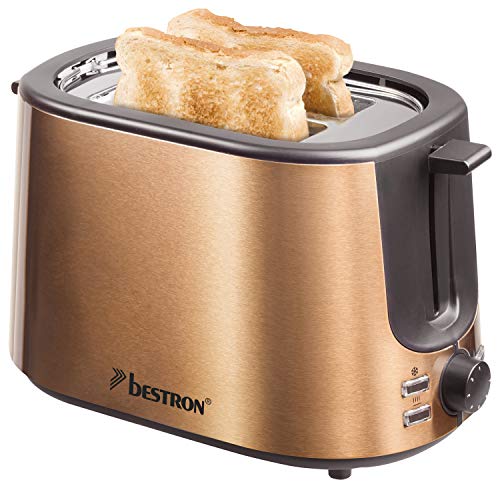 Bestron Toaster mit 2 Röstkammern, Krümelschublade und Brötchen-Röstaufsatz, 1.000 W, Edelstahl in Kupfer-Optik von Bestron