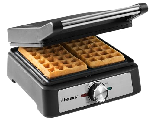 Bestron Waffeleisen für belgische Waffeln, Brüsseler Waffeleisen für zwei dicke Waffeln, mit Antihaftbeschichtung & Cool Touch Handgriff, Black Label Kollektion, Farbe: Mattschwarz von Bestron