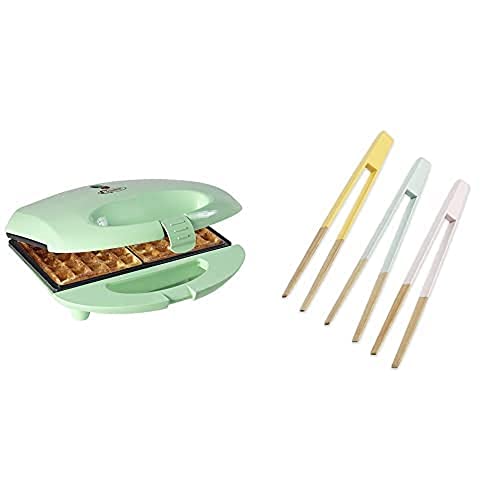 Bestron Brüsseler Waffeleisen für 2 belgische Waffeln, inkl. Servierzangen-Set, Ideal zum Entnehmen oder Wenden der Waffeln, Farbe Gerät: Mint, Servierzangen: Mehrfarbig von Bestron