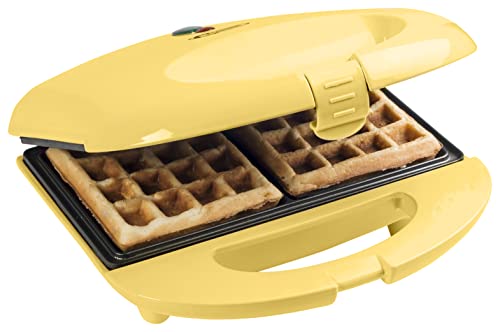 Bestron Brüsseler Waffeleisen Im Retro Design, Waffelmaker Für 2 Belgische Waffeln, Mit Antihaftbeschichtung & Backampel, 700 W, Farbe: Gelb von Bestron