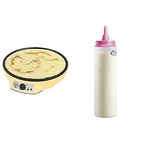 Bestron Crêpes Maker, inkl. Teigportionierer für 700ml mit Skala, Ideal zum Befüllen des Crêpes-Geräts, Farbe Gerät: Gelb, Teigflasche: Weiß von Bestron