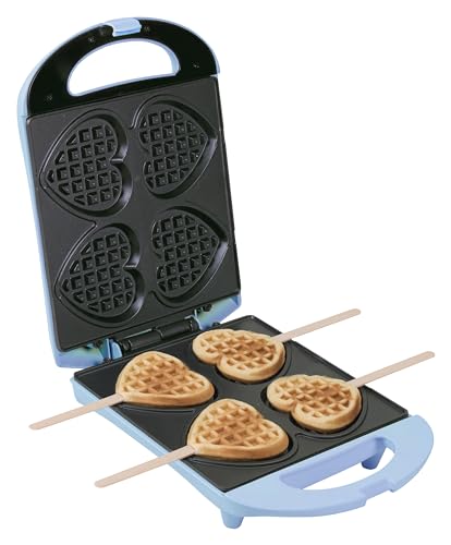 Bestron Waffeleisen für Herzwaffeln am Stiel, Waffelmaker mit Antihaftbeschichtung für Herzform-Waffeln, Herzwaffeleisen ideal für Kindergeburtstage, Ostern & Weihnachten, Farbe: Blau von Bestron