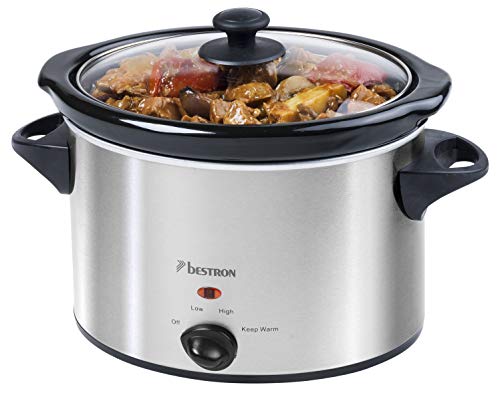 Bestron Slowcooker für 4 Personen, Schongarer mit Keramikpfanne & Glasdeckel, 3 Stufen-Thermostat, ideal für viele Gerichte wie Fleisch, Suppen & Gemüse, 3.5 Liter, Farbe: Silber von Bestron