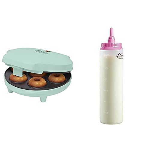 Bestron Donut Maker, inkl. Teigportionierer für 700ml mit Skala, Ideal zum Befüllen des Donut-Geräts, Farbe Gerät: Mint, Teigflasche: Weiß von Bestron