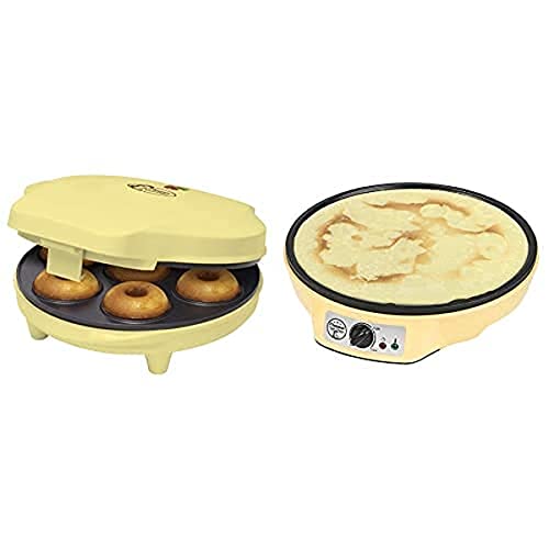 Bestron Donut Maker + Bestron Crêpes Maker im Retro Design, Gelb von Bestron