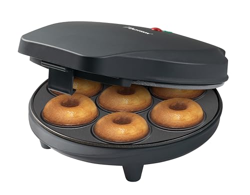 Bestron Donut Maker Im Retro Design, Mini-Donut Maker für 7 Kleine Donuts, Inkl. Backampel & Antihaftbeschichtung, 700 Watt, Farbe: Mattschwarz von Bestron