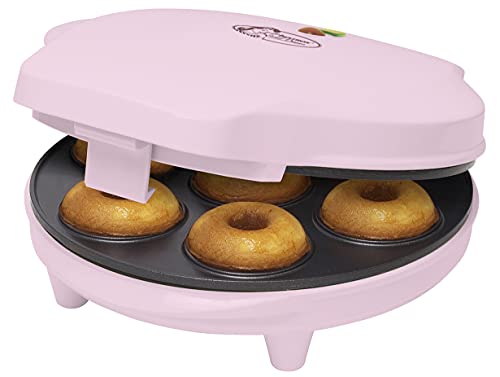 Bestron Donut Maker im Retro Design, Mini-Donut Maker für 7 kleine Donuts, inkl. Backampel & Antihaftbeschichtung, 700 Watt, Farbe: Rosa von Bestron