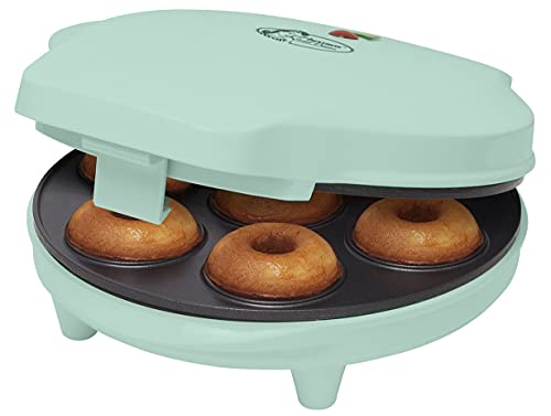 Bestron Donut Maker im Retro Design, Mini-Donut Maker für 7 kleine Donuts, inkl. Backampel & Antihaftbeschichtung, 700 Watt, Farbe: Mint von Bestron