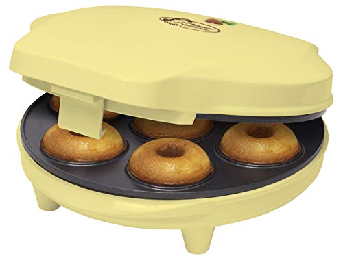 Bestron Donut Maker im Retro Design, Mini-Donut Maker für 7 kleine Donuts, inkl. Backampel & Antihaftbeschichtung, 700 Watt, Farbe: Gelb von Bestron
