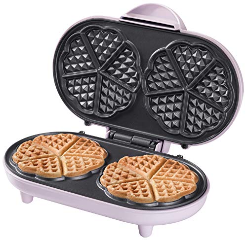 Bestron Doppel-Waffeleisen für klassische Herzwaffeln, Herzwaffeleisen mit Backampel & Antihaftbeschichtung, ideal für Kindergeburtstage, Ostern & Weihnachten, Farbe: Rosa von Bestron