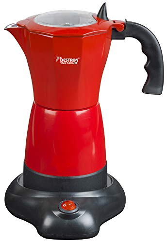 Bestron Elektrischer Espresso-Kocher mit Basis, Viva Italia, Für 6 Espressotassen: 180 ml, 480 Watt, Aluminium, Rot von Bestron