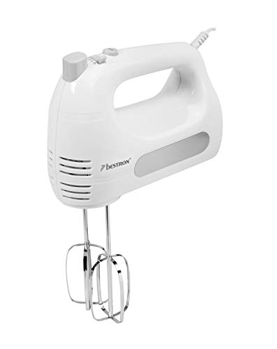 Bestron Handmixer mit Rührbesen und Knethaken, 6 Geschwindigkeitsstufen, 300 W, Weiß von Bestron