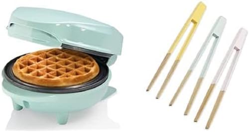 Bestron Mini-Waffeleiesen, inkl. Servierzangen-Set, Ideal zum Entnehmen oder Wenden der Mini-Waffeln, Farbe Gerät: Mint, Servierzangen: Mehrfarbig von Bestron