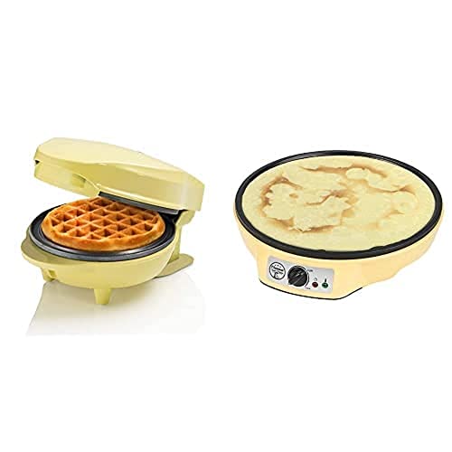 Bestron Mini-Waffeleisen & Crepe-Maker im Retro Design, ideal für Kindergeburtstage, Ostern, Weihnachten, 550-1000 Watt, Farbe: Gelb von Bestron