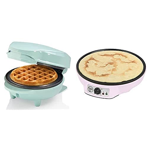 Bestron Mini-Waffeleisen & Crepe-Maker im Retro Design, ideal für Kindergeburtstage, Ostern, Weihnachten, 550-1000 Watt, Farbe: Mint & Rosa von Bestron