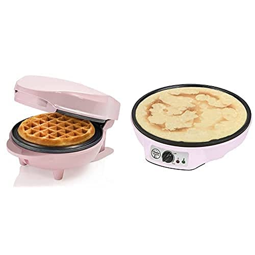 Bestron Mini-Waffeleisen & Crepe-Maker im Retro Design, ideal für Kindergeburtstage, Ostern, Weihnachten, 550-1000 Watt, Farbe: Rosa von Bestron