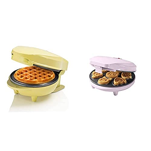 Bestron Mini-Waffeleisen & Waffeleisen für Mini-Cookies im Retro Design, ideal für Kindergeburtstage, Ostern, Weihnachten, 550-700 Watt, Farbe: Gelb & Rosa von Bestron