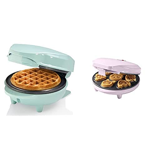 Bestron Mini-Waffeleisen & Waffeleisen für Mini-Cookies im Retro Design, ideal für Kindergeburtstage, Ostern, Weihnachten, 550-700 Watt, Farbe: Mint & Rosa von Bestron