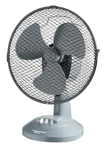 Bestron Mobiler Tischventilator Ø 27cm, kleiner Ventilator 2 Geschwindigkeitsstufen & 75° Oszillation-Funktion, Höhe: 29 cm, 30W, DDF27W, Farbe: Grau von Bestron
