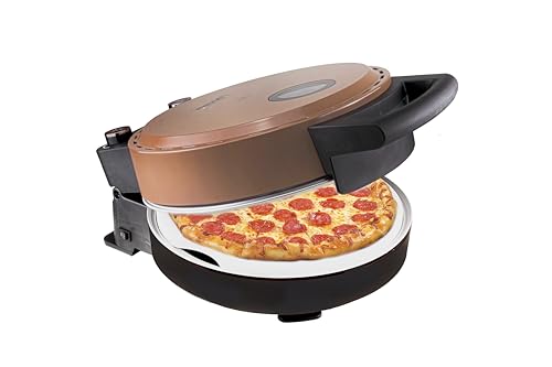 Bestron Pizzaofen für knusprige Pizzen in 5-10 Minuten, elektischer Pizzaofen mit bis zu echten 320°C Höchsttemperatur, inkl. Schamottstein & 2 große Holzspatel, Copper Collection, Farbe: Kupfer von Bestron