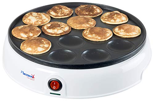 Bestron Poffertjes Maker im Retro Design, Mini Pfannkuchen Automat, mit Antihaftbeschichtung, Sweet Dreams, 800 W, Weiß von Bestron