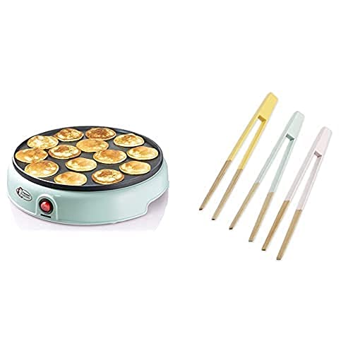 Bestron Poffertjes Maker, inkl. Servierzangen-Set, Ideal zum Entnehmen oder Wenden der Poffertjes, Farbe Gerät: Mint, Servierzangen: Mehrfarbig von Bestron