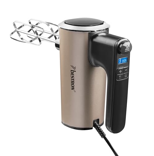 Bestron Power Handmixer, Leistungsstarker Handmixer mit 6 Stufen, Turbo-Funktion & LCD-Display, Rührgerät inkl. 2 Schneebesen & 2 Knethaken, Leichtgewicht von 1KG, Farbe: Beige von Bestron