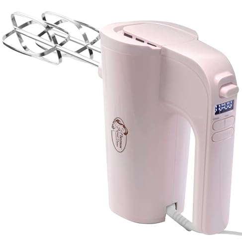 Bestron Power Handmixer, Leistungsstarker Handmixer mit 6 Stufen, Turbo-Funktion & LCD-Display, Rührgerät inkl. 2 Schneebesen & 2 Knethaken, Leichtgewicht von 1KG, Farbe: Rosa von Bestron