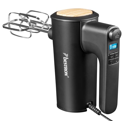 Bestron Power Handmixer, Leistungsstarker Handmixer mit 6 Stufen, Turbo-Funktion & LCD-Display, Rührgerät inkl. 2 Schneebesen & 2 Knethaken, Leichtgewicht von 1KG, Farbe: Schwarz/Holz Bestron Power Handmixer, Leistungsstarker Handmixer mit 6 Stufen, Turbo-Funktion & LCD-Display, Rührgerät inkl. 2 Schneebesen & 2 Knethaken, Leichtgewicht von 1KG, Farbe: Schwarz/Holz von Bestron