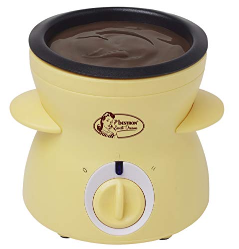 Bestron Schokoladen-Fondue für 2 Personen, Mini-Schokofondue-Set, inkl. 10xSpieße, 10xGabeln und 1xSpatel, 25Watt, Gelb von Bestron