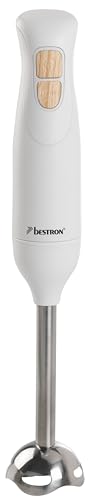 Bestron Stabmixer, Pürierstab mit 2 Geschwindigkeitsstufen & ergonomischer Handgriff, inkl. Turbofunktion mit mehr als 14.000/rpm, Staab abnehmbar, Material: Edelstahl, Farbe: Weiß/Holzimitat von Bestron