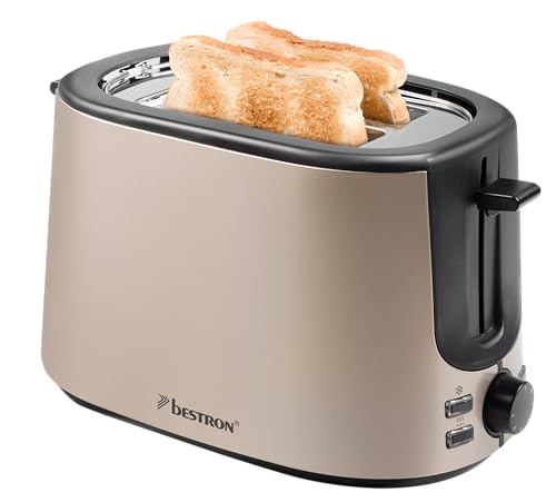 Bestron Toaster mit 2 Röstkammern, Toaster für 2 Scheiben, mit 7 Bräunungsstufen, Krümelschublade & Brötchenaufsatz, 1000 Watt, Satin Collection, Farbe: Hellbeige von Bestron
