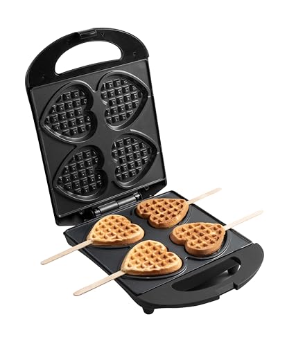 Bestron Waffeleisen für Herzwaffeln am Stiel, Waffelmaker mit Antihaftbeschichtung für Herzform-Waffeln, Herzwaffeleisen ideal für Kindergeburtstage, Ostern & Weihnachten, Farbe: Schwarz von Bestron