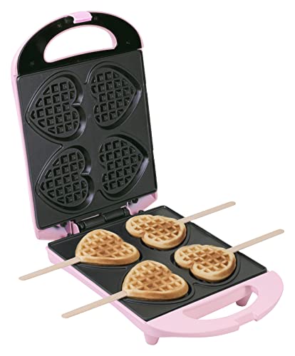 Bestron Waffeleisen für Herzwaffeln am Stiel, Waffelmaker mit Antihaftbeschichtung für Herzform-Waffeln, Retro Design, 780 Watt, Farbe: Rosa von Bestron