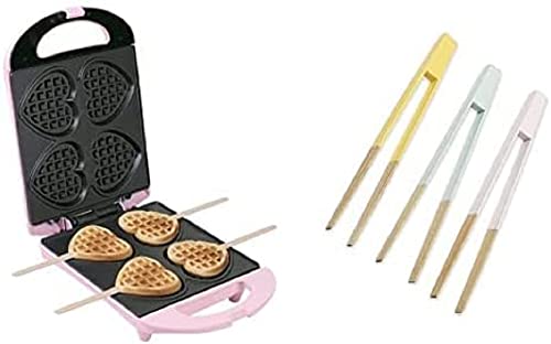 Bestron Waffeleisen für Herzwaffeln am Stiel, inkl. Servierzangen-Set, Ideal zum Entnehmen oder Wenden der Waffeln, Farbe Gerät: Rosa, Servierzangen: Mehrfarbig von Bestron