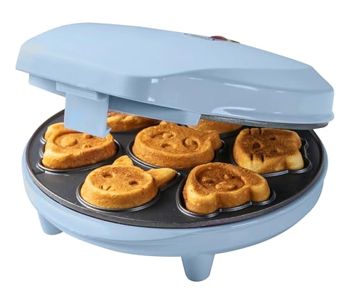 Bestron Waffeleisen für Mini-Cookies, Mini-Cookie-Maker in Tiermotiven, Waffeleisen für Mini-Waffel-Kekse, mit Backampel & Antihaftbeschichtung, 700 Watt, Farbe: Blau von Bestron