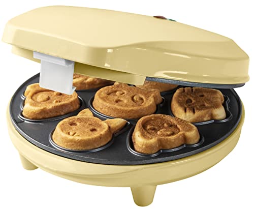 Bestron Waffeleisen für Mini-Cookies, Mini-Cookie-Maker in Tiermotiven, Waffeleisen für Mini-Waffel-Kekse, mit Backampel & Antihaftbeschichtung, 700 Watt, Farbe: Gelb von Bestron