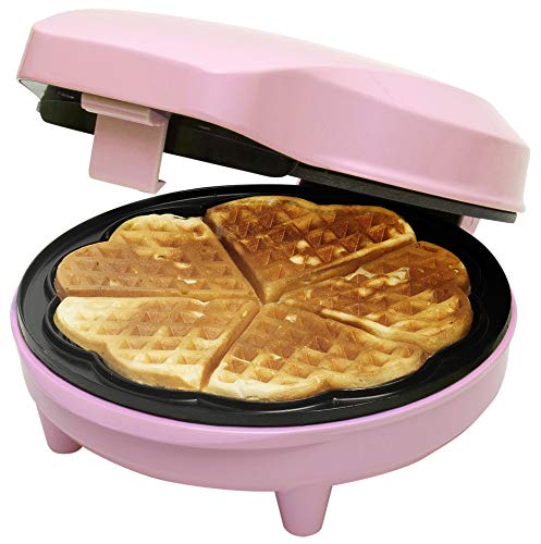 Bestron Waffeleisen für klassische Herzwaffeln, Waffelmaker mit Antihaftbeschichtung für Waffeln in Herzform, Retro Design, inklusive Rezeptvorschläge, 700 Watt, Farbe: Rosa von Bestron