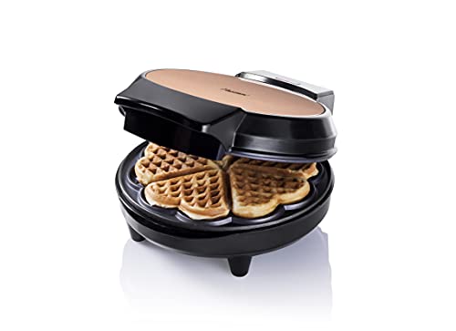 Bestron Waffeleisen für klassische Herzwaffeln, Waffelautomat mit Antihaftbeschichtung für Waffeln in Herzform, 700 Watt, Farbe: Kupfer von Bestron