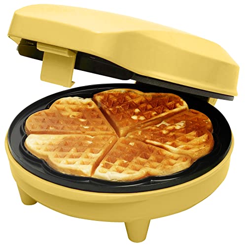 Bestron Waffeleisen für klassische Herzwaffeln, Waffelmaker mit Antihaftbeschichtung für Waffeln in Herzform, Retro Design, 700 Watt, Farbe: Gelb von Bestron