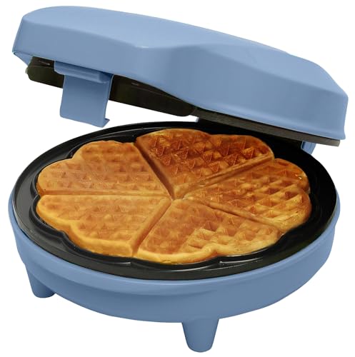 Bestron Waffeleisen für klassische Herzwaffeln, Waffelmaker mit Antihaftbeschichtung für Waffeln in Herzform, mit Antihaftbeschichtung & Backampel, 700 Watt, Farbe: Blau von Bestron