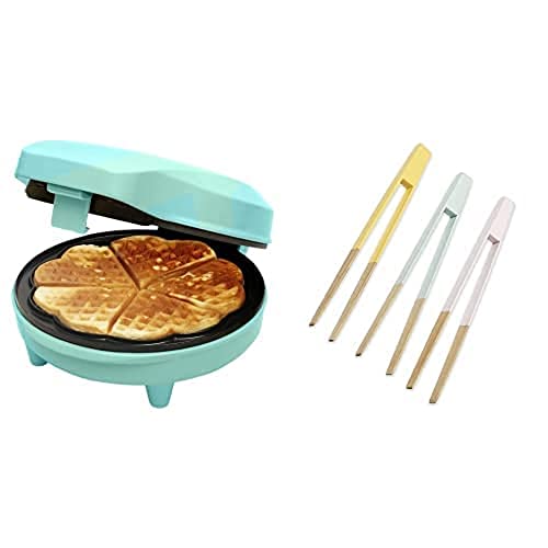 Bestron Waffeleisen für klassische Herzwaffeln, inkl. Servierzangen-Set, Ideal zum Entnehmen oder Wenden der Waffeln, Farbe Gerät: Mint, Servierzangen: Mehrfarbig von Bestron