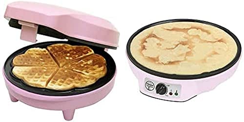 Bestron Waffeleisen für klassische Herzwaffeln & Crepe-Maker inkl. Zubehör im Retro Design, 700-1000 Watt, Farbe: Pink von Bestron