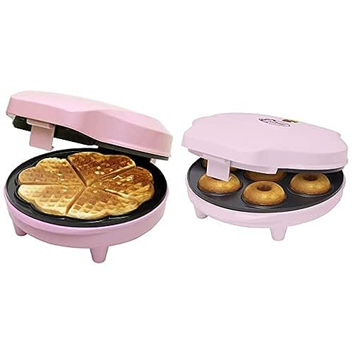 Bestron Waffeleisen für klassische Herzwaffeln & Donut Maker im Retro Design, 700 Watt, Farbe: Pink von Bestron