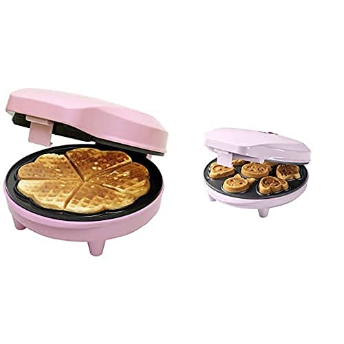 Bestron Waffeleisen für klasssiche Herzwafeln & Waffeleisen für Mini-Cookies im Retro Design, 700 Watt, Farbe: Rosa von Bestron