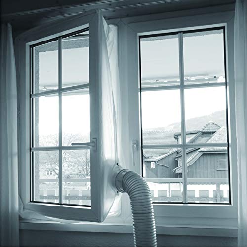 Bestron universelle Fensterabdichtung für mobile Klimageräte und Abluftschläuche, optimal für Fenster bis 400cm Umfang, selbstklebendes Klettband und Montageanleitung, Weiß AACKIT von Bestron