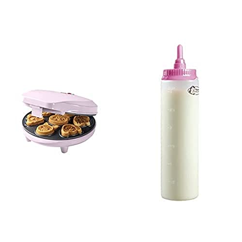 Waffeleisen für Mini-Cookies im Retro Design & Teigflasche mit Skala, 700ml, Vorteilspaket ideal für Kindergeburstage, Ostern oder Weihnachten, 700 Watt, Farbe: Rosa & Weiß von Bestron