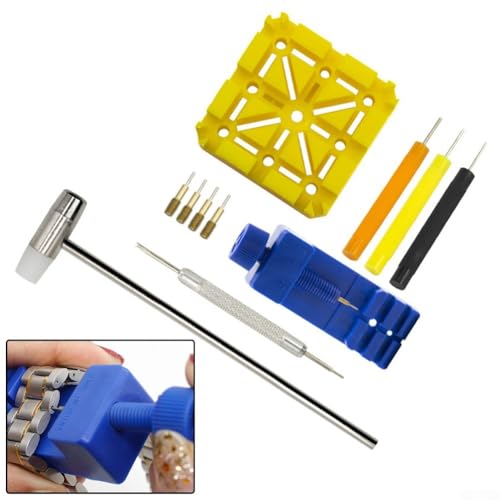 Besttoolifes 11-teiliges Uhren-Reparaturwerkzeug-Set mit Armbandkettenstiftentferner, Federsteg-Werkzeug, Hammer und Bandversteller-Set zum Entfernen oder Einstellen von Uhrenarmbändern zu Hause oder Besttoolifes 11-teiliges Uhren-Reparaturwerkzeug-Set mit Armbandkettenstiftentferner, Federsteg-Werkzeug, Hammer und Bandversteller-Set zum Entfernen oder Einstellen von Uhrenarmbändern zu Hause oder von Besttoolifes