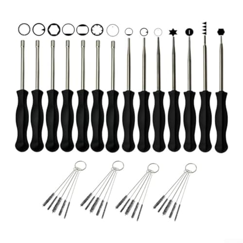 Besttoolifes 18-teiliges Vergaser-Einstellwerkzeug-Set mit 14 Schraubendrehern und 4 Reinigungsbürsten für Zwei-Takt-Motor-Kettensägen Trimmer Rasenmäher und für Laubbläser Ergonomischer Metallgriff von Besttoolifes