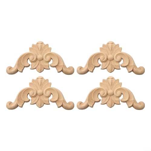 Besttoolifes 4 Stück Holz geschnitzte Eckapplikation Onlay Möbel Zierleisten Aufkleber Europäischer Stil DIY Home Decor Wand Tür Schrank Dekoration Beige Holz (8 x 8 cm) von Besttoolifes
